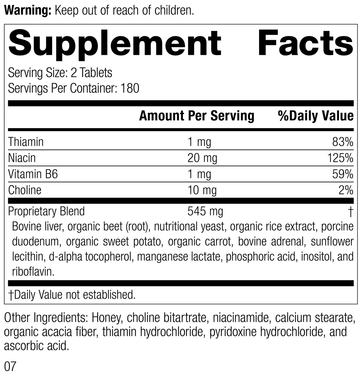 Cataplex® B-GF, 360 Tablets, Rev 04 Supplement Facts