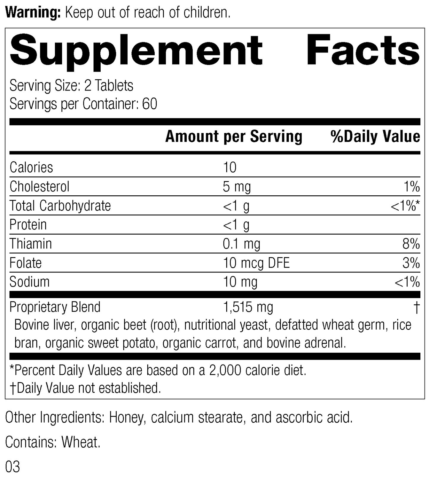 Cataplex® B-Core 120 Tablets Rev 03 Supplement Facts