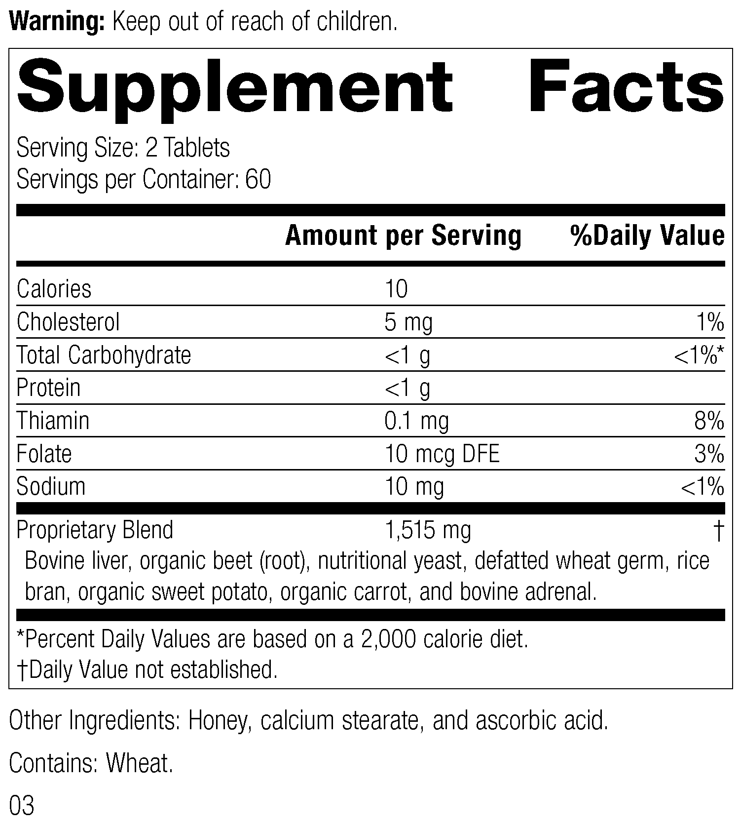 Cataplex® B-Core 120 Tablets Rev 03 Supplement Facts