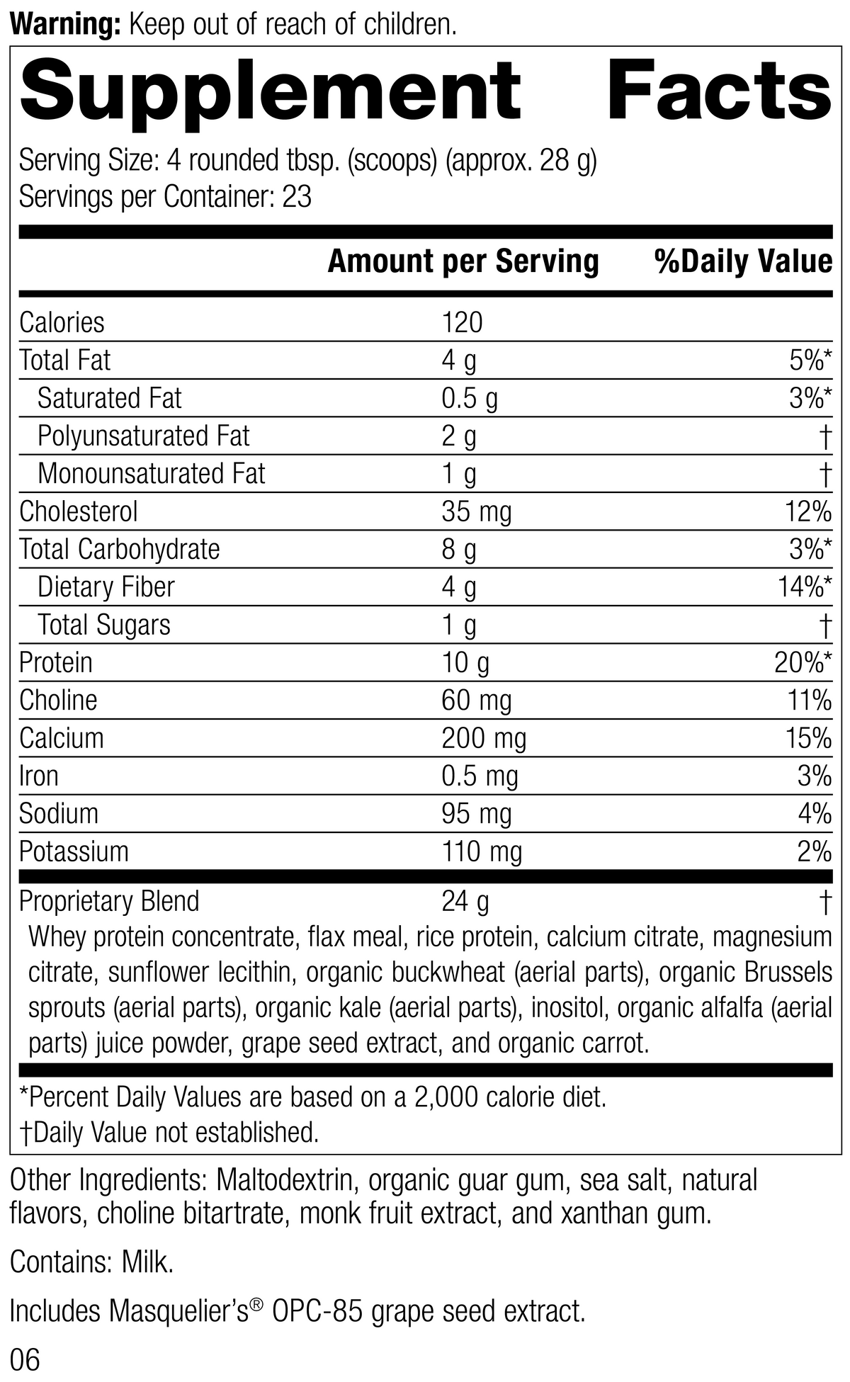 SP Complete® Vanilla, 23 oz., Supplement Facts